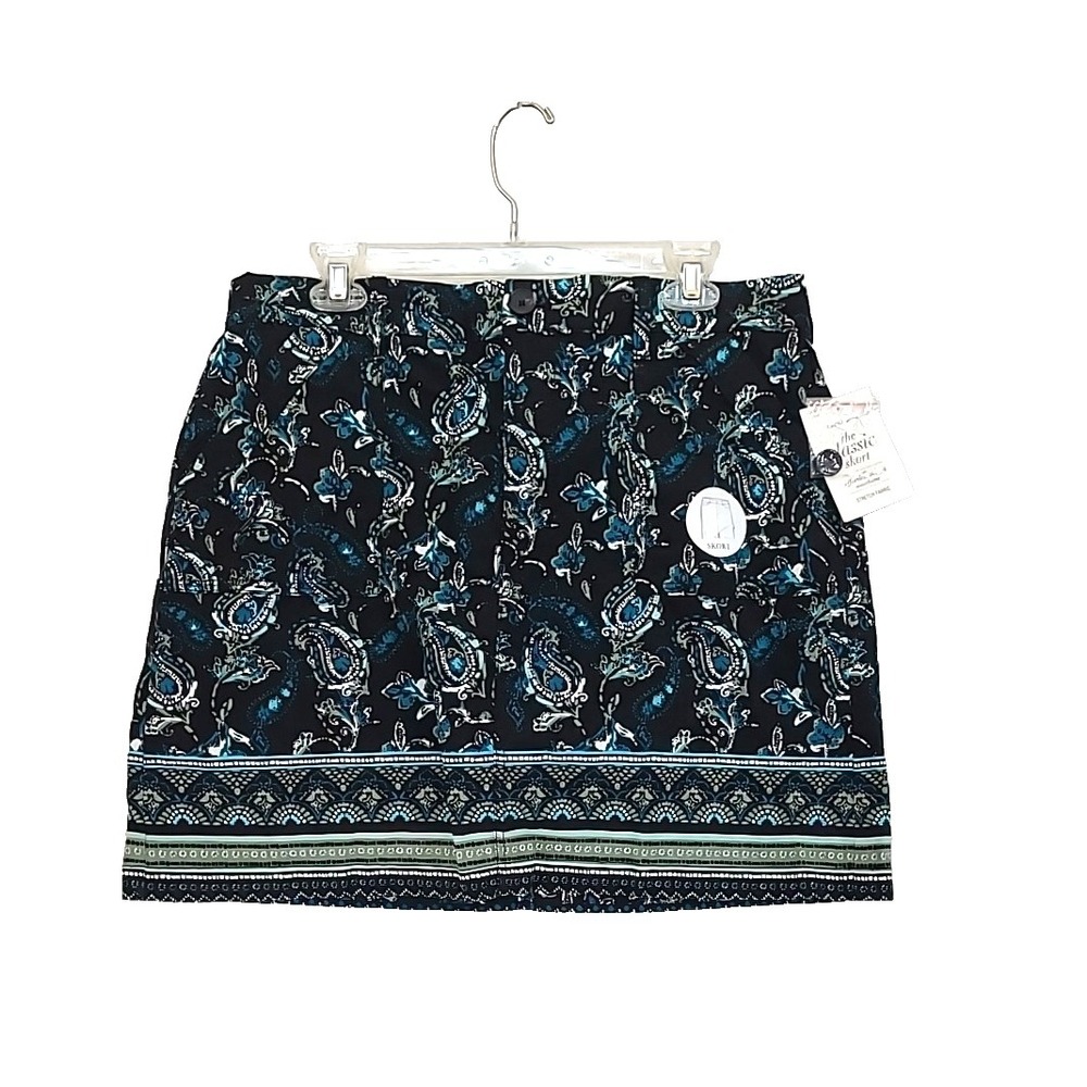 NEW Croft & Barrow Womens Skort Black Multicolor Teal Sz 14 Effortless Stretch